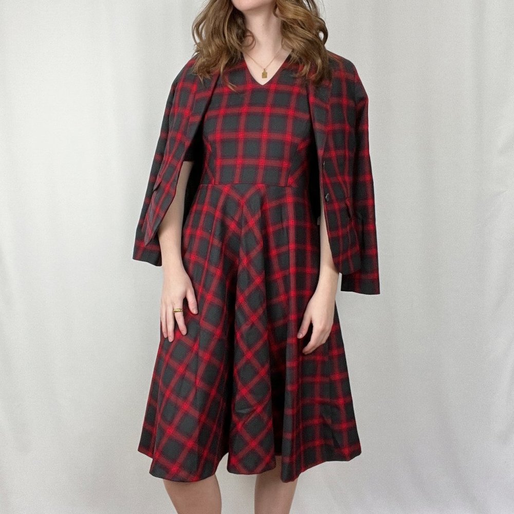Vintage Pendleton Plaid Midi Dress Blazer Set Tartan Christmas Party Holiday - 6 - Picture 11 of 11